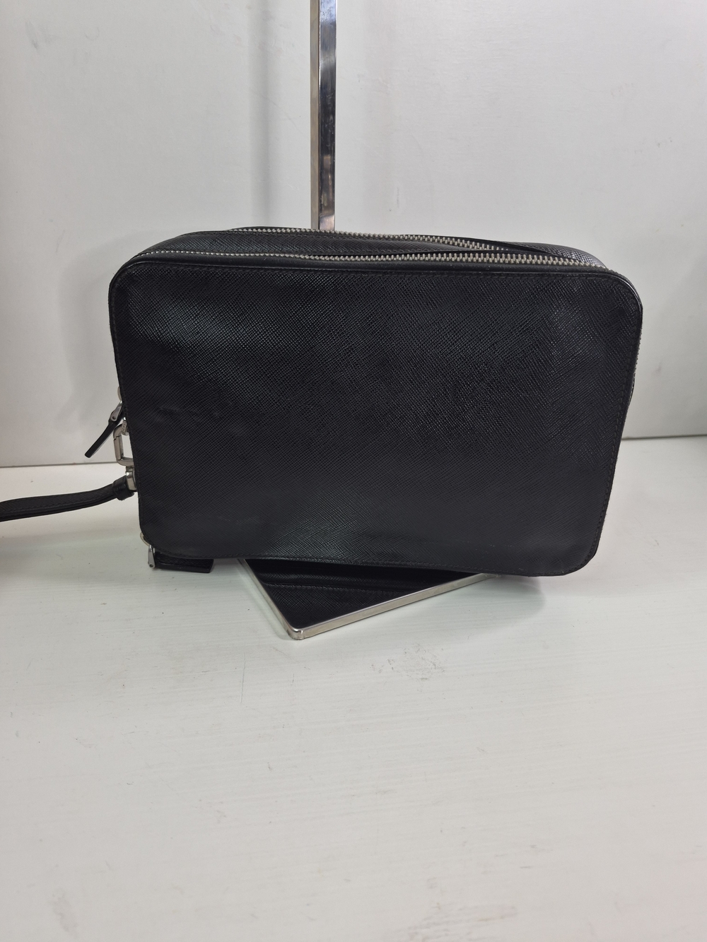 Prada Black Saffiano Leather Wrist Pouch - Picture 5 of 15